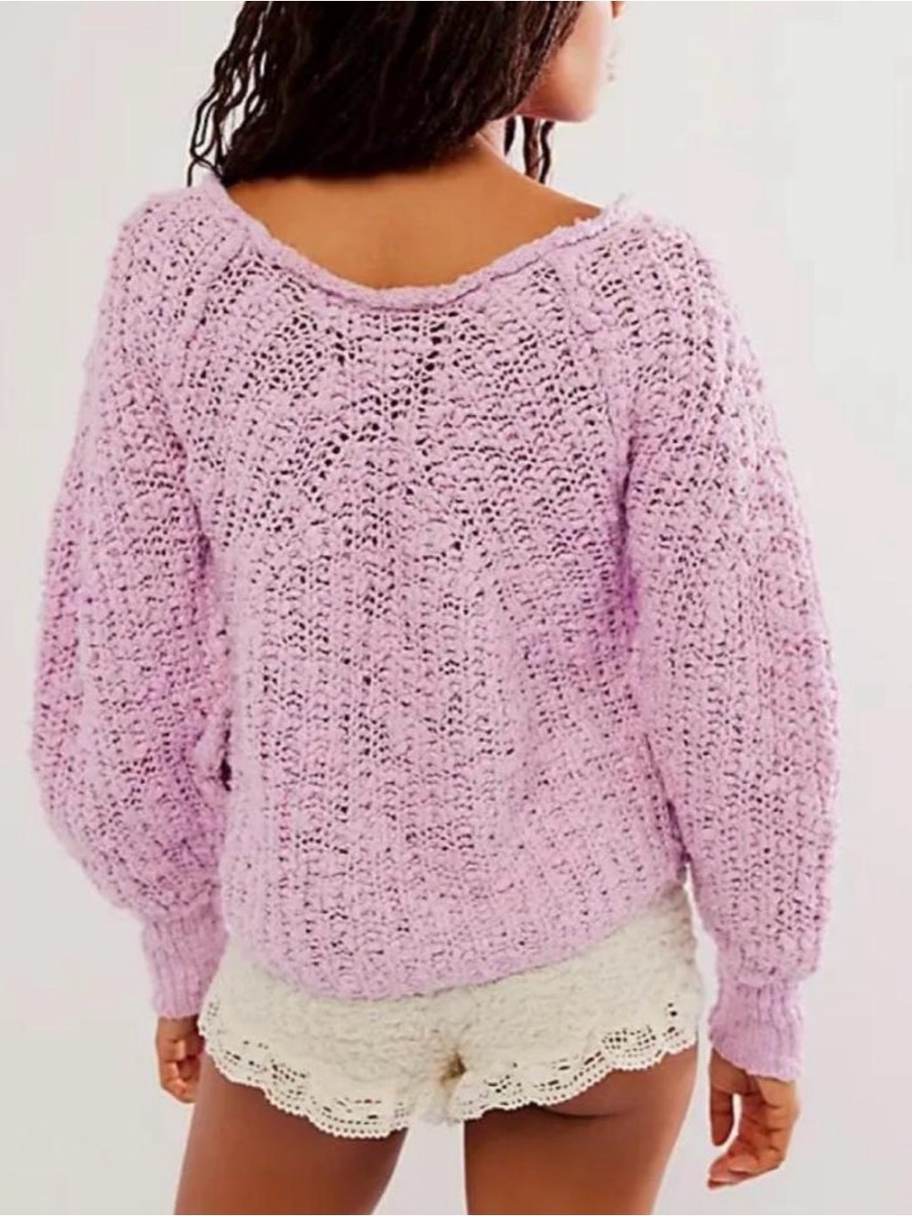 Free People Lilac Off-the-Shoulder Open-Knit Sweater